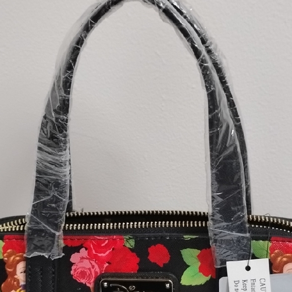 Disney Loungefly Beauty And The Beast Princess Black and Red Floral Satchel Set - Picture 10 of 16